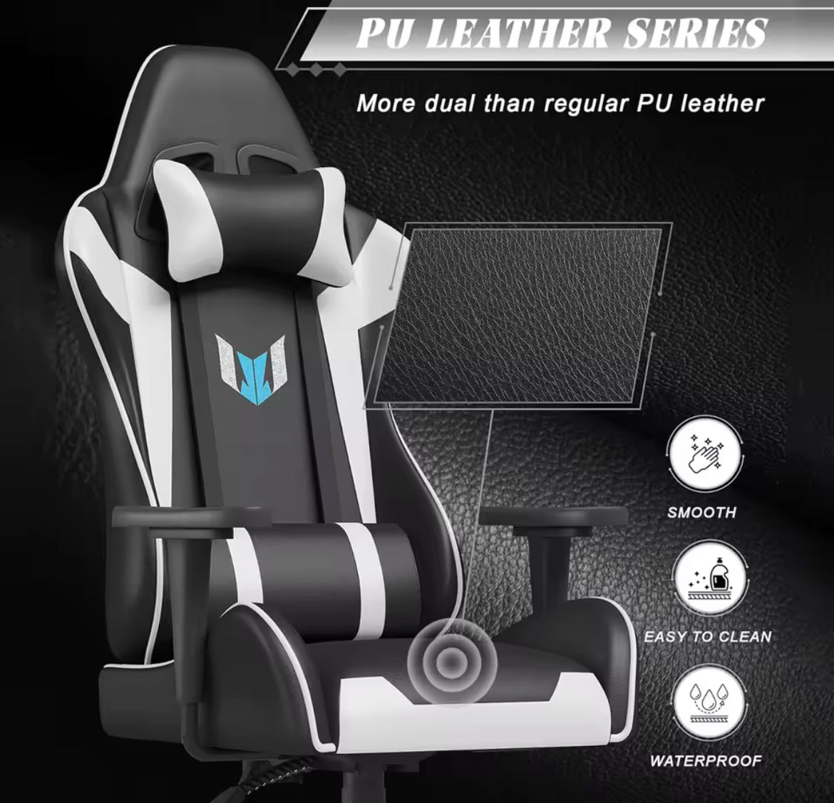 Bigzzia-Chaise de Gaming Ergonomique avec Coussin Lombaire, Repose-Sauna, Réglable, pour Ordinateur et Bureau