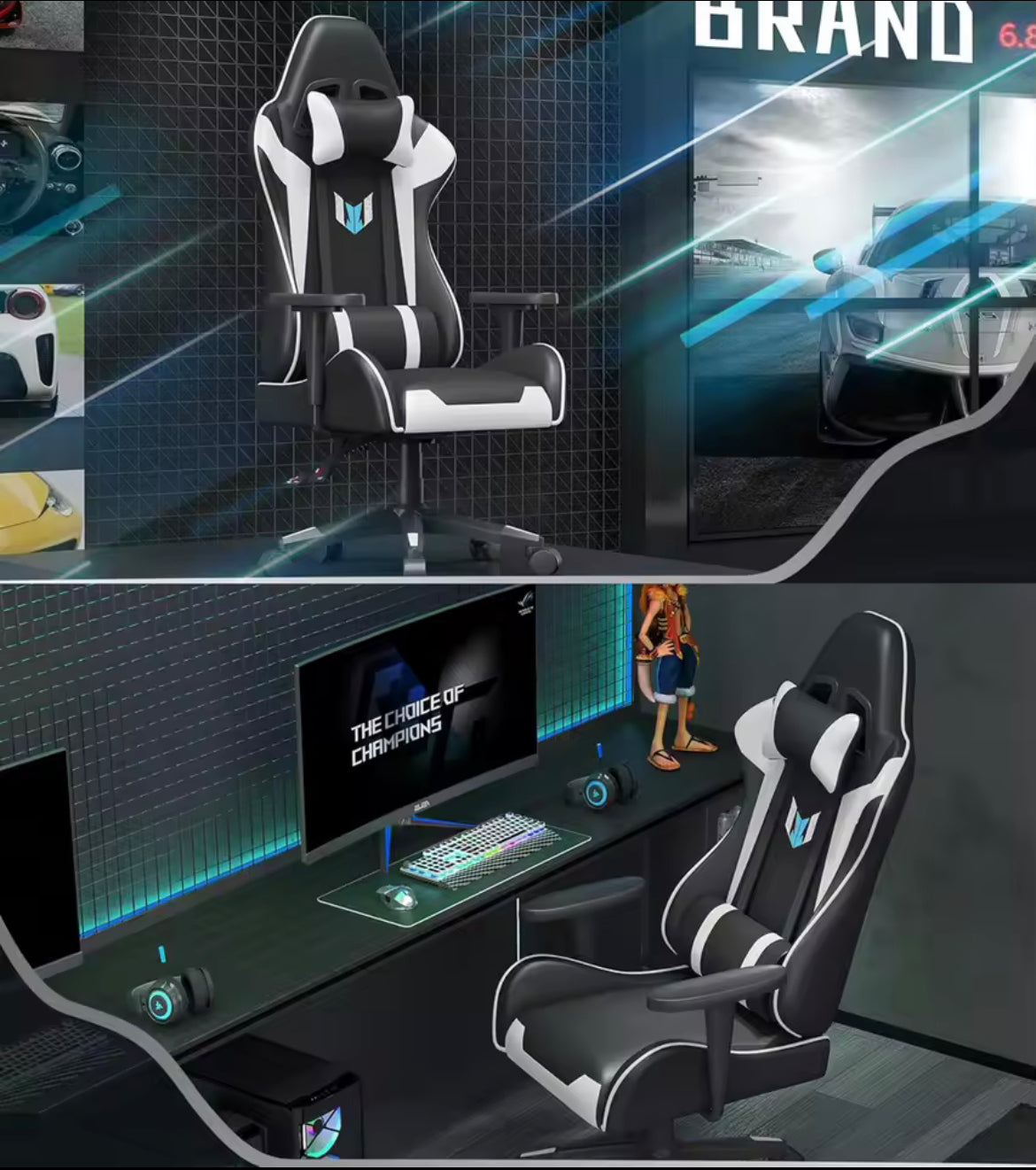 Bigzzia-Chaise de Gaming Ergonomique avec Coussin Lombaire, Repose-Sauna, Réglable, pour Ordinateur et Bureau