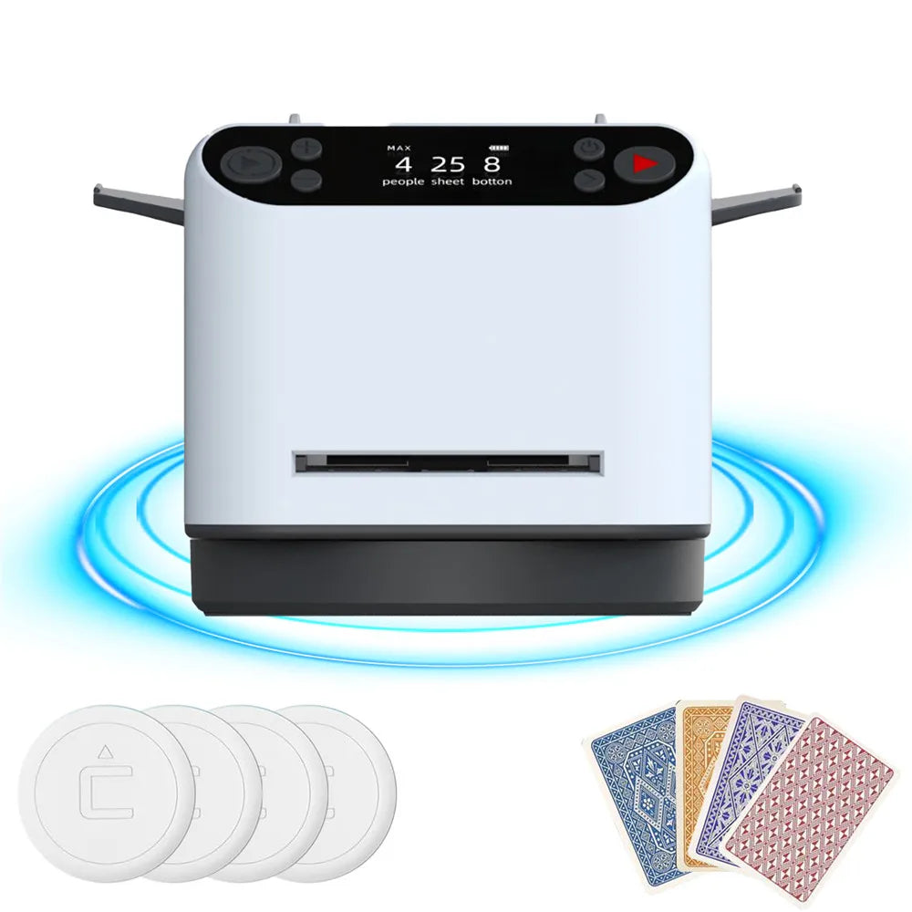 Automatic Cards Dealer, Rechargeable Cards Shuffler Shuffling Dealing Playing Cards Distribution Machine with 4 Bid Buttons