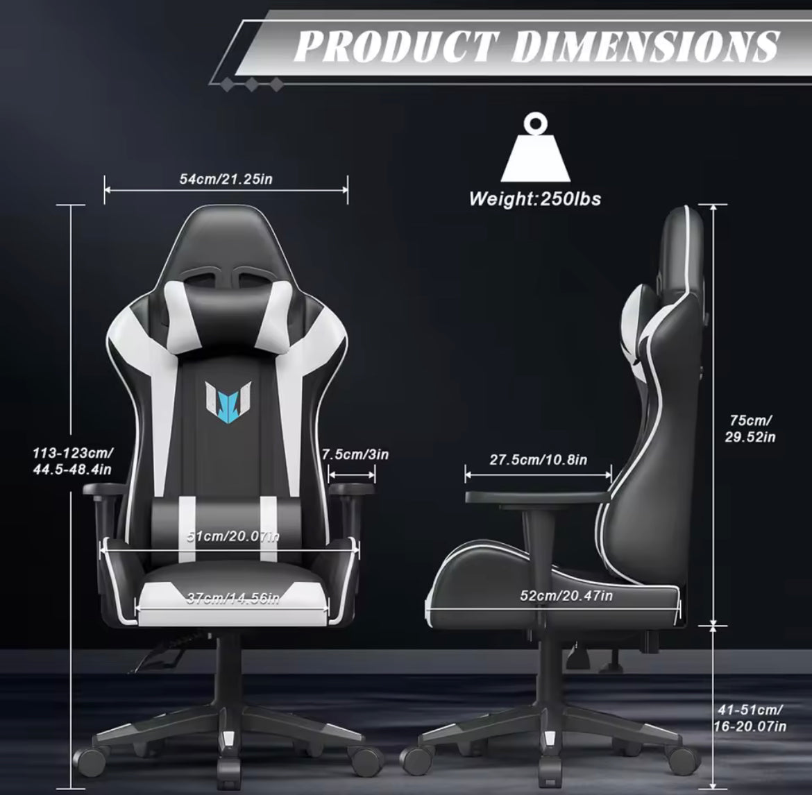 Bigzzia-Chaise de Gaming Ergonomique avec Coussin Lombaire, Repose-Sauna, Réglable, pour Ordinateur et Bureau