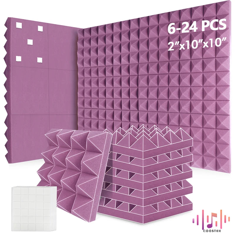 Sound Absorbing Wall Panel 6/12/24Pcs Acoustic Foam Self Adhesives Decor Studio Echo Canceling Treatment For Game Room Cinema