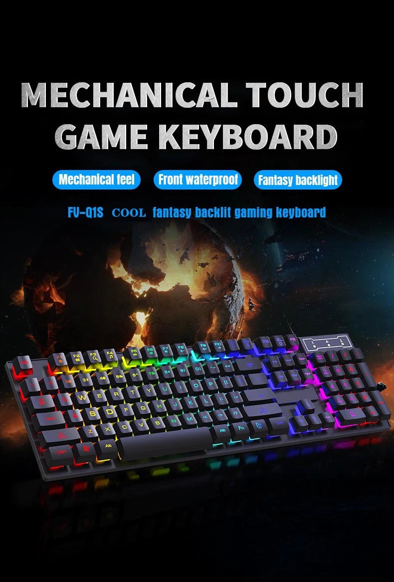 Wired Backlit Keyboard gaming Mechanic Kit waterproof Luminous 104 key keyboard And Mouse Set for Gamer PC Laptop Home Office