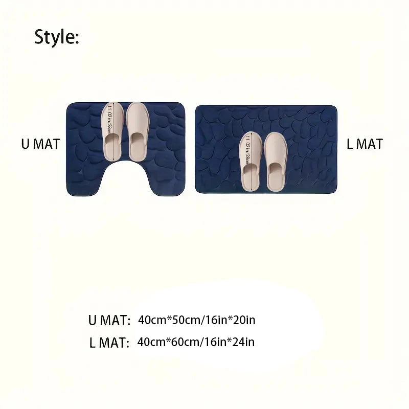 2PC embossed stone pattern toilet mat door mats absorb water mats non-slip carpet mat, can wash strip carpet home decoration