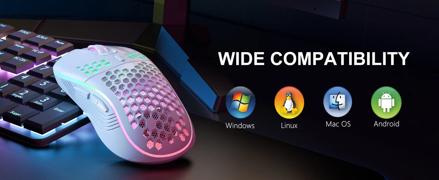 2.4G Wireless Gaming Mouse RGB Lighting Charging Mouse with Adjustable DPI Ergonomic Honeycomb Design for Desktop Laptop