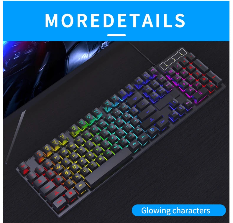 Wired Backlit Keyboard gaming Mechanic Kit waterproof Luminous 104 key keyboard And Mouse Set for Gamer PC Laptop Home Office