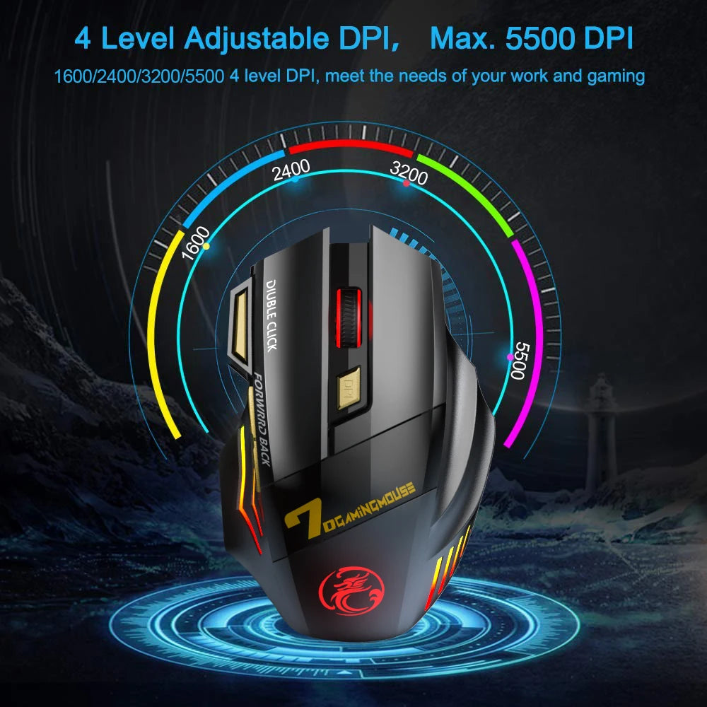Rechargeable Bluetooth Mouse Wireless PC Gamer Mouse Computer Gaming Mouse Ergonomic Mause 5500 DPI Mice For Laptop Ipad