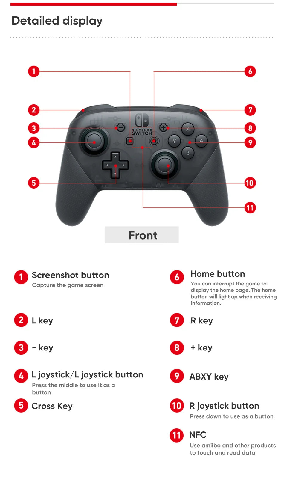 Nintendo Switch Mando Pro Controller Wireless Bluetooth With Con Cable USB For Nintend Switch OLED/Lite Game Joystick