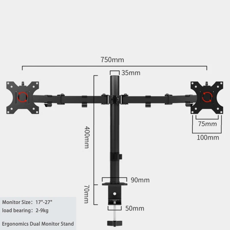 Desktop Dual Monitor Holder Arm Robotic Arm Load 2-9kg Pc Monitor Stand Arm For 13"-27" Screen Display Support Mount Stand
