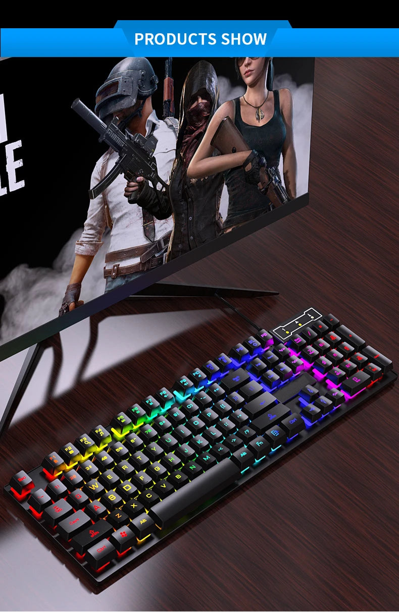 Wired Backlit Keyboard gaming Mechanic Kit waterproof Luminous 104 key keyboard And Mouse Set for Gamer PC Laptop Home Office
