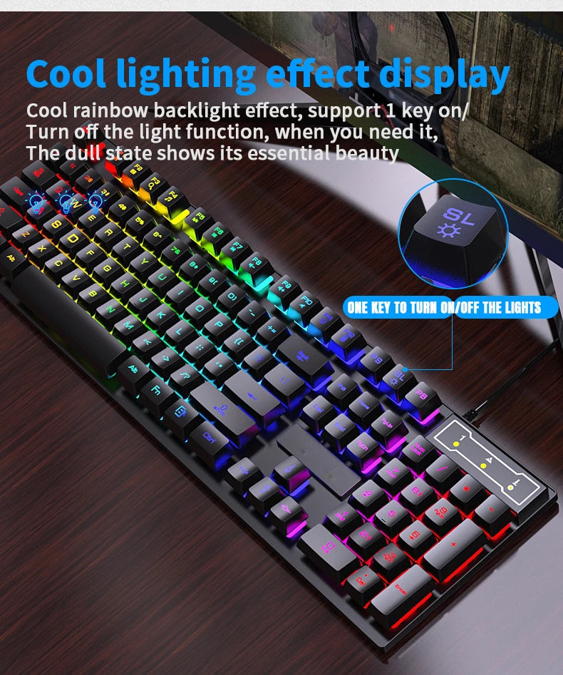 Wired Backlit Keyboard gaming Mechanic Kit waterproof Luminous 104 key keyboard And Mouse Set for Gamer PC Laptop Home Office