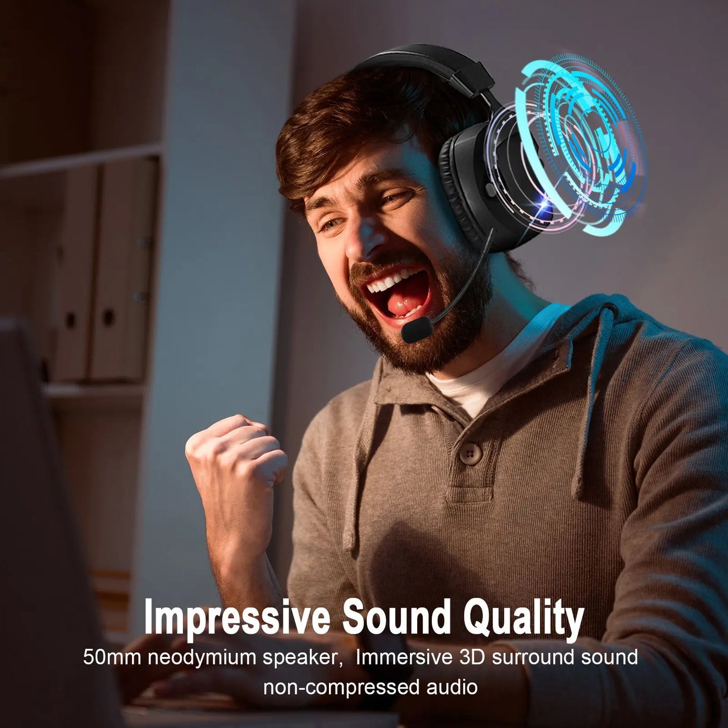 Acinaci Wireless Gaming Headset with Mic 2.4G Bluetooth Headphone USB 3.5mm Wired 3 Modes for PC, PS4, PS5, Mac, Switch