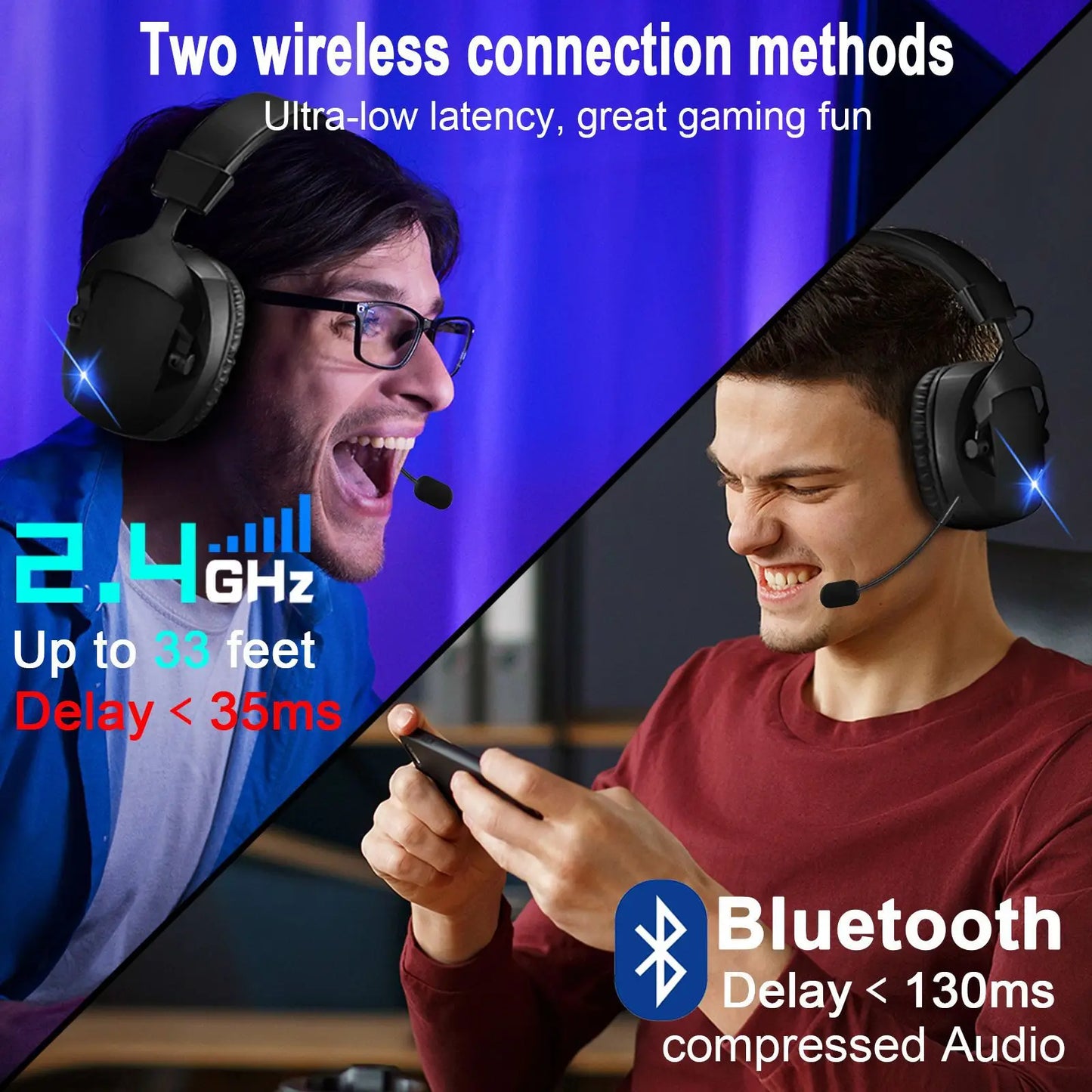 Acinaci Wireless Gaming Headset with Mic 2.4G Bluetooth Headphone USB 3.5mm Wired 3 Modes for PC, PS4, PS5, Mac, Switch