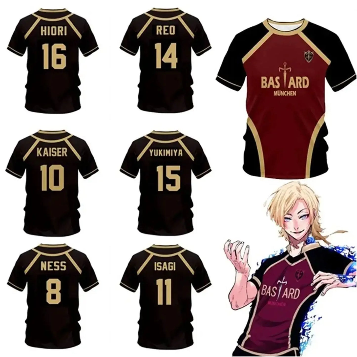 1 FIRST CLASSE Jersey Futsal Pattern Vl Replika Blue Lock Anime Bastard Munich Summer Men'S And Women'S 3Dt Shirt Casual Sports T Shirt Top