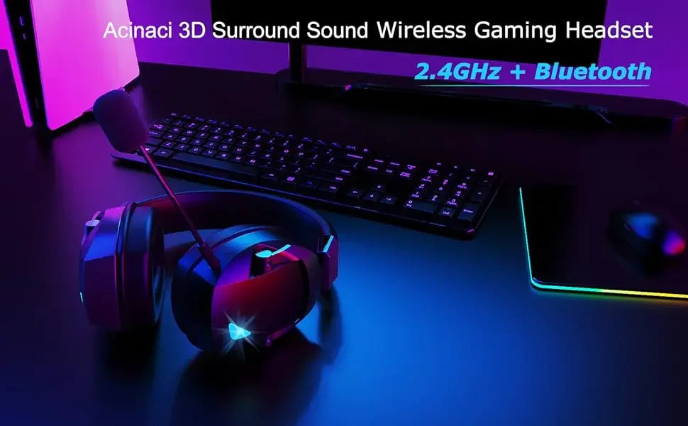 Acinaci Wireless Gaming Headset with Mic 2.4G Bluetooth Headphone USB 3.5mm Wired 3 Modes for PC, PS4, PS5, Mac, Switch