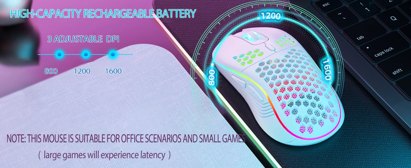 2.4G Wireless Gaming Mouse RGB Lighting Charging Mouse with Adjustable DPI Ergonomic Honeycomb Design for Desktop Laptop