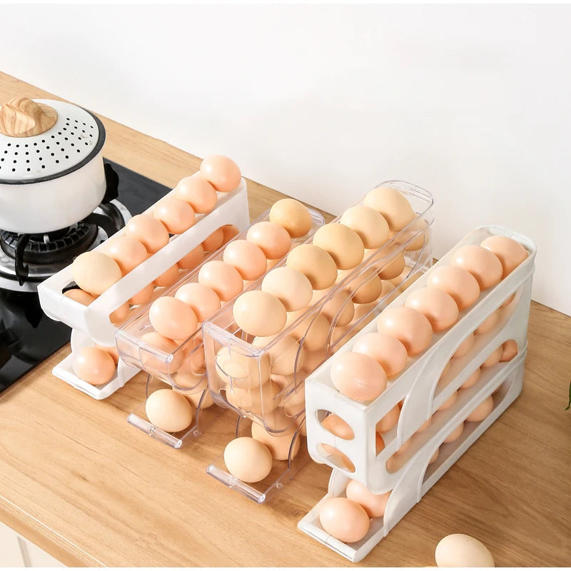 Automatic Roll-out Egg Storage Device Household Refrigerator Storage Box Egg Box Can Hold 30 Eggs High Quality Egg Rack Kitchen