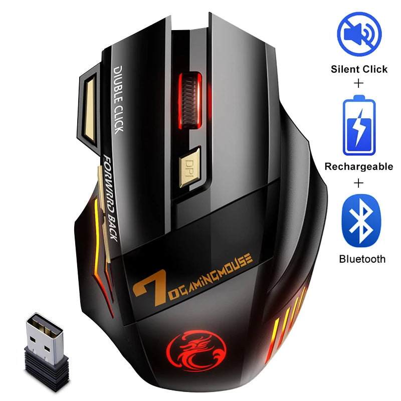 Rechargeable Bluetooth Mouse Wireless PC Gamer Mouse Computer Gaming Mouse Ergonomic Mause 5500 DPI Mice For Laptop Ipad