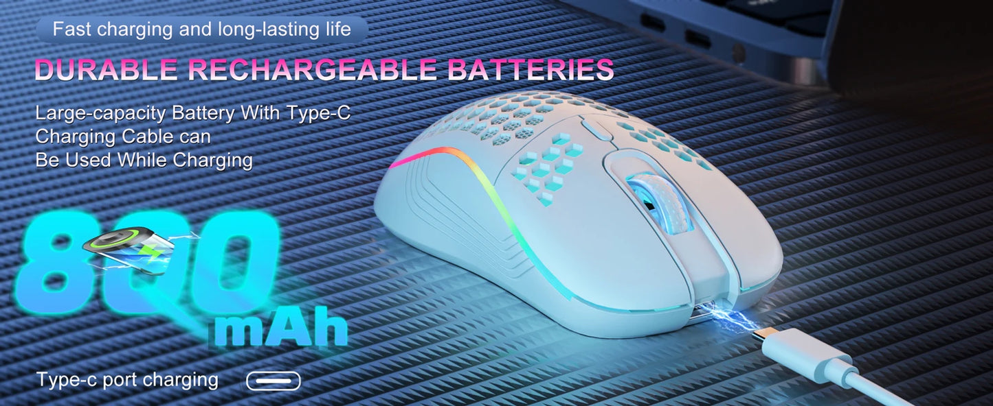 2.4G Wireless Gaming Mouse RGB Lighting Charging Mouse with Adjustable DPI Ergonomic Honeycomb Design for Desktop Laptop
