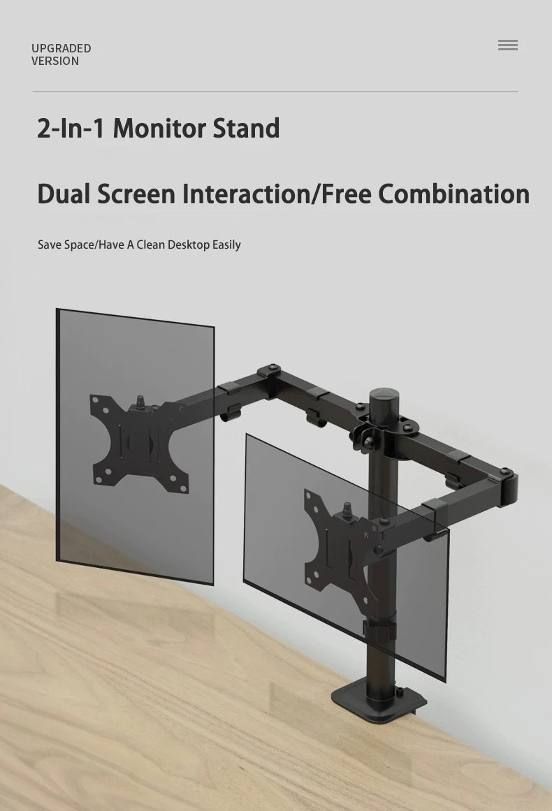 Desktop Dual Monitor Holder Arm Robotic Arm Load 2-9kg Pc Monitor Stand Arm For 13"-27" Screen Display Support Mount Stand
