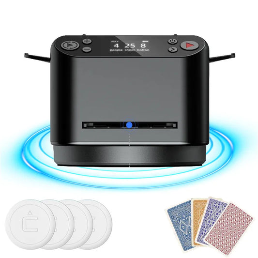 Automatic Cards Dealer, Rechargeable Cards Shuffler Shuffling Dealing Playing Cards Distribution Machine with 4 Bid Buttons