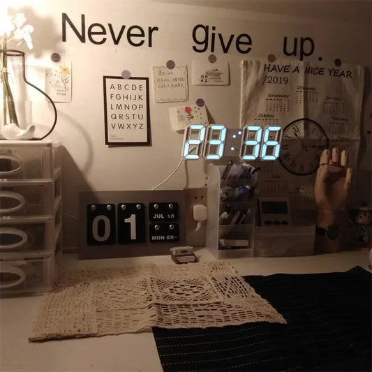 3D LED digital clock wall decoration luminous night mode adjustable electronic desk  wall clock decoration living room LED clock